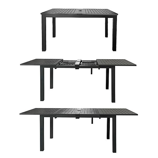 Mesa de comedor extensible de aluminio con alas de mariposa y orificio para sombrilla, ideal para el jardín - 11D26B