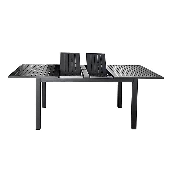 Mesa de comedor extensible de aluminio con alas de mariposa y orificio para sombrilla, ideal para el jardín - 11D26B