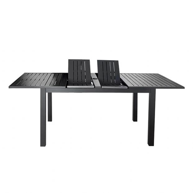 Mesa de comedor extensible de aluminio con alas de mariposa y orificio para sombrilla, ideal para el jardín - 11D26B
