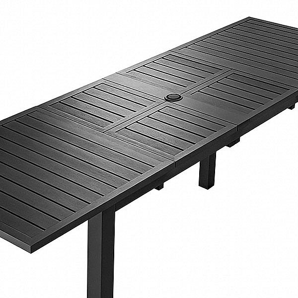 Mesa de comedor extensible de aluminio con alas de mariposa y orificio para sombrilla, ideal para el jardín - 11D26B