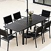 Mesa de comedor extensible de aluminio con alas de mariposa y orificio para sombrilla, ideal para el jardín - 11D26B