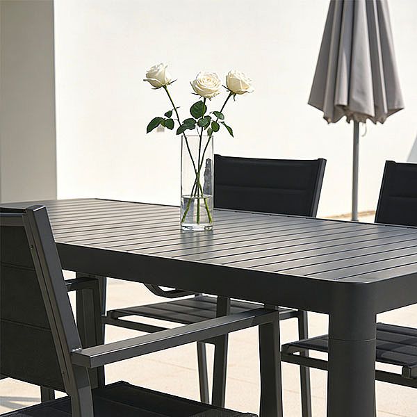 Mesa de comedor extensible de aluminio para exteriores, con tablero de listones, rectangular, para patio y jardín (venta al por mayor) - 11D26C