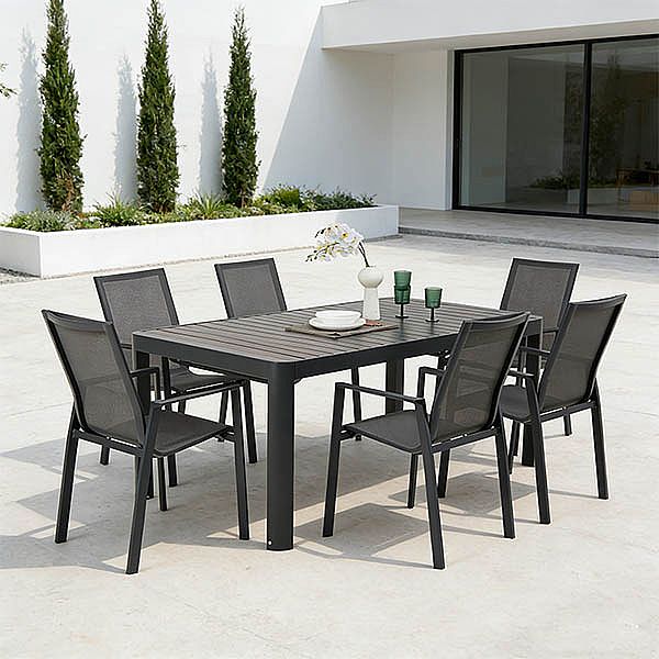 Mesa de comedor extensible de aluminio para exteriores, con tablero de listones, rectangular, para patio y jardín (venta al por mayor) - 11D26C