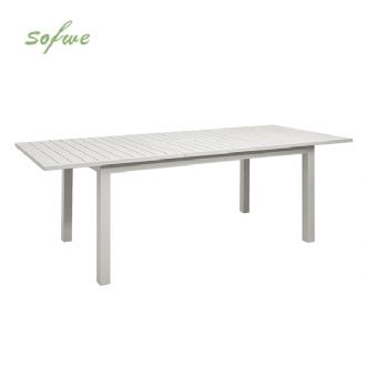 Mesa de comedor extensible de aluminio blanco para 6-8...