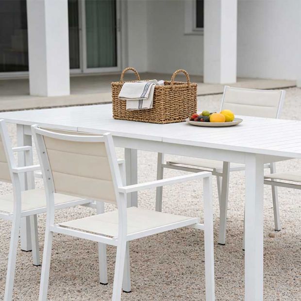 Mesa de comedor extensible de aluminio blanco para 6-8 personas - 11D26D