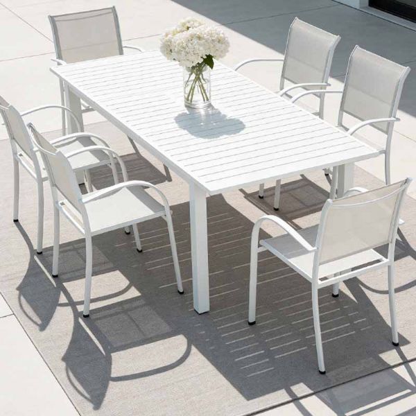 Mesa de comedor extensible de aluminio blanco para 6-8 personas - 11D26D