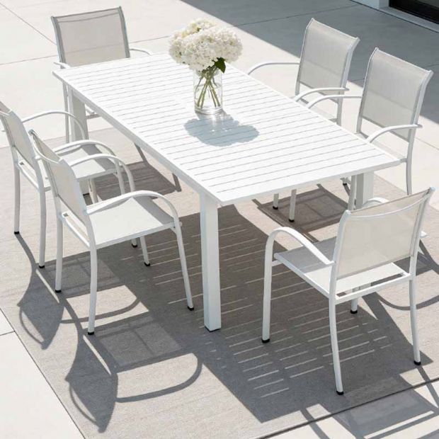 Mesa de comedor extensible de aluminio blanco para 6-8 personas - 11D26D