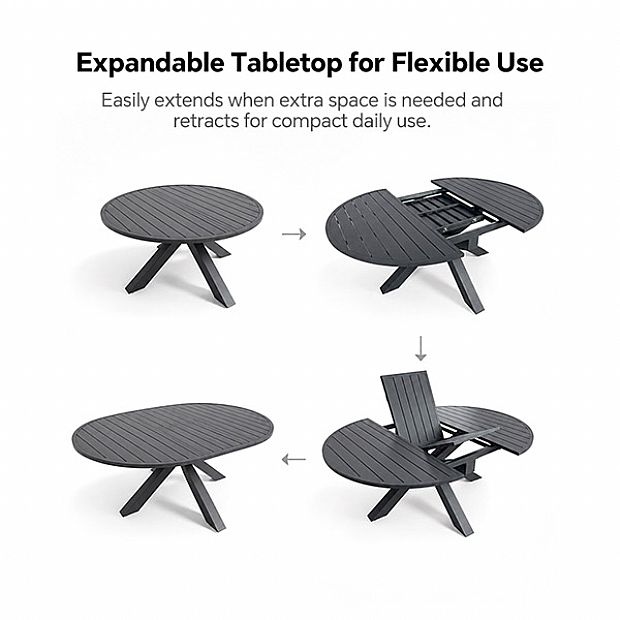HF Patios Mesa Redonda Extensible de Aluminio para Exterior con Extensión Tipo Mariposa | Venta al por Mayor - 11D26L