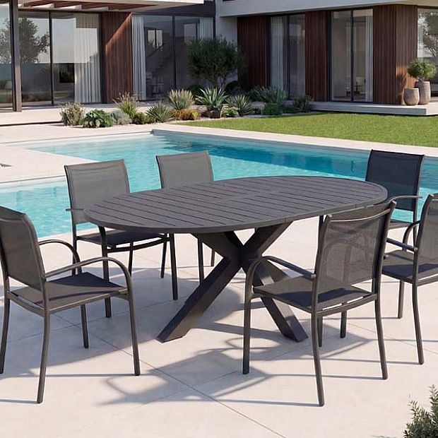 HF Patios Mesa Redonda Extensible de Aluminio para Exterior con Extensión Tipo Mariposa | Venta al por Mayor - 11D26L