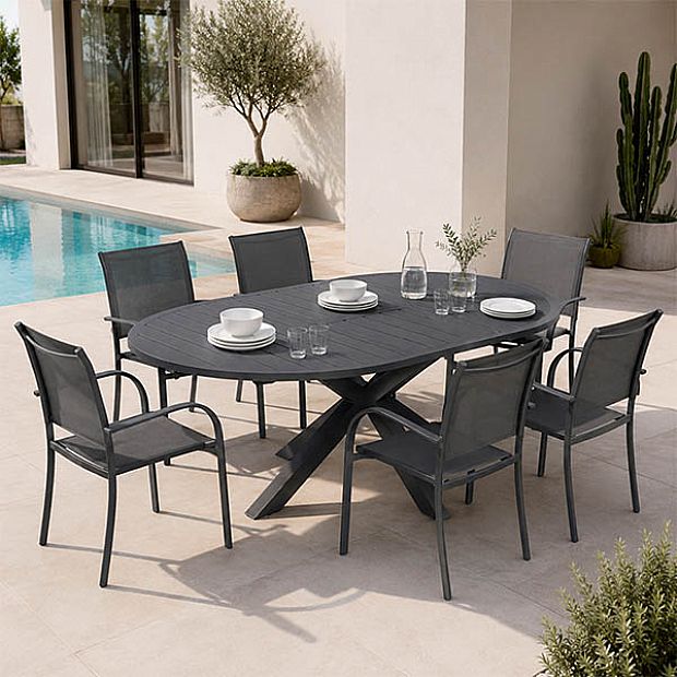 HF Patios Mesa Redonda Extensible de Aluminio para Exterior con Extensión Tipo Mariposa | Venta al por Mayor - 11D26L