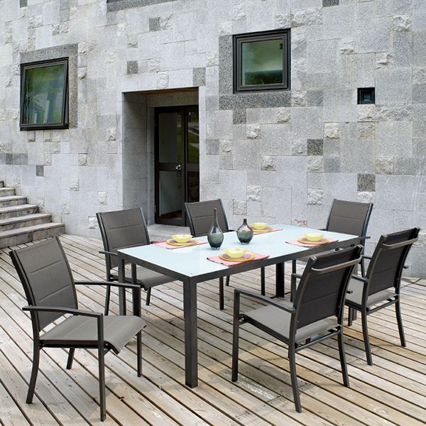 Juego de comedor de exterior de aluminio gris de 7 piezas - 11D01A