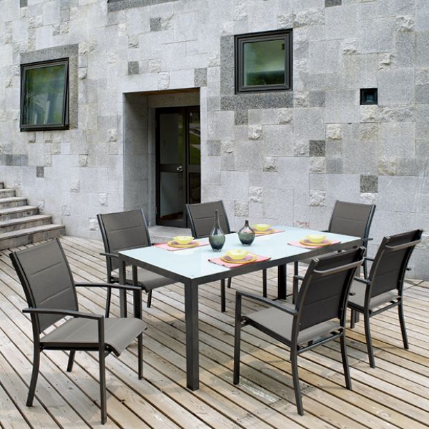 Juego de comedor de exterior de aluminio gris de 7 piezas - 11D01A