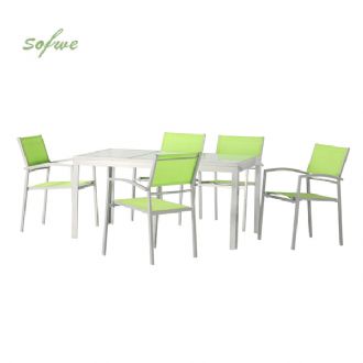 Juego de comedor de exterior de aluminio verde de 6 piezas