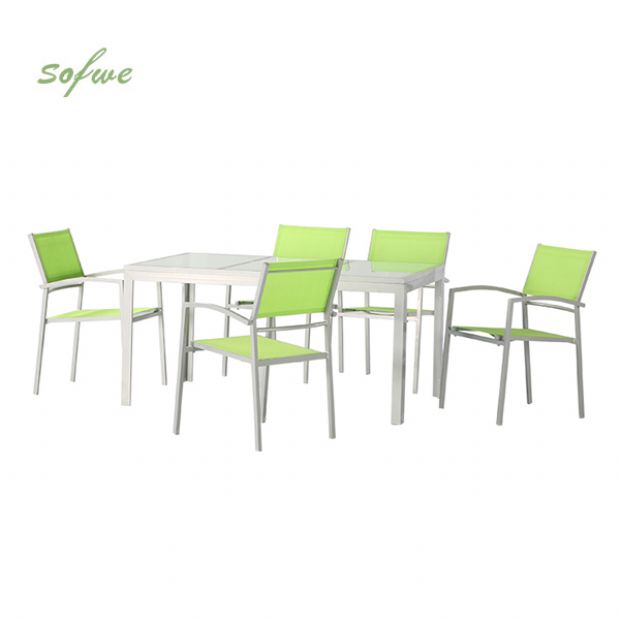 Juego de comedor de exterior de aluminio verde de 6 piezas - 11D01D
