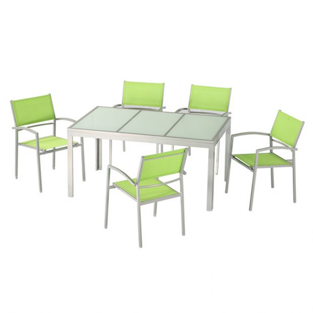 Juego de comedor de exterior de aluminio verde de 6 piezas - 11D01D