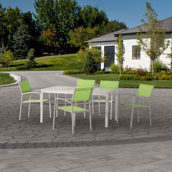 Juego de comedor de exterior de aluminio verde de 6 piezas - 11D01D