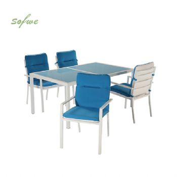 Juego de comedor exterior de aluminio azul de 6 piezas