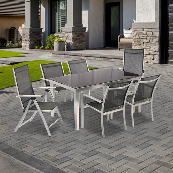 Juego de mesa de comedor para exterior para 6 personas con tablero de vidrio - 11D01G