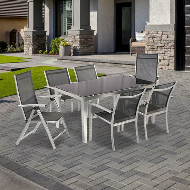 Juego de mesa de comedor para exterior para 6 personas con tablero de vidrio - 11D01G