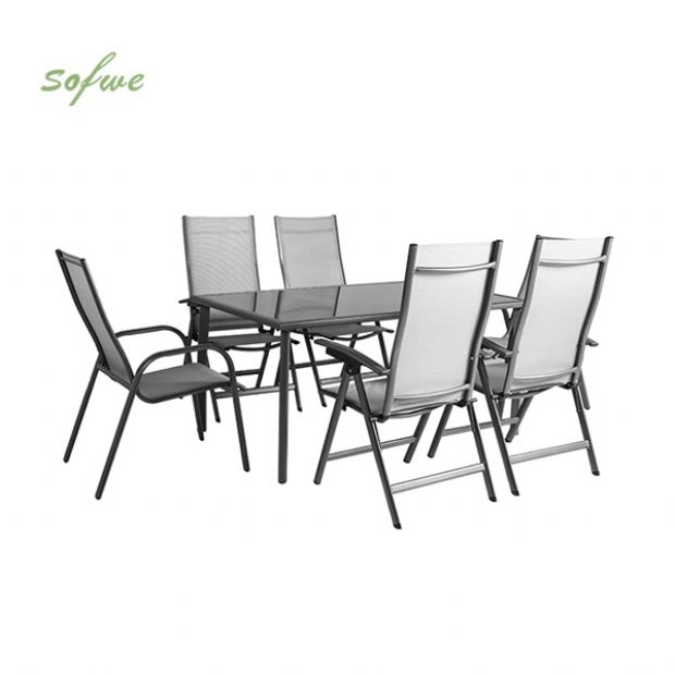 Juego de mesa y sillas de comedor de jardín de 7 piezas de textilene - 11D01H