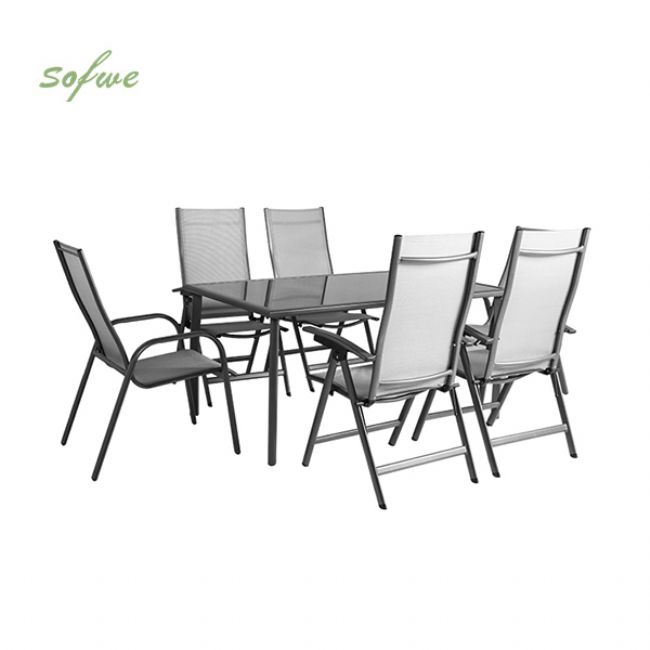 Juego de mesa y sillas de comedor de jardín de 7 piezas de textilene - 11D01H