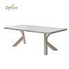 Mesa de comedor rectangular de 6 plazas para exterior, fabricada en aleación de aluminio con tablero de PS imitación madera - 11D26A