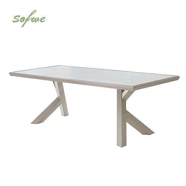 Mesa de comedor rectangular de 6 plazas para exterior, fabricada en aleación de aluminio con tablero de PS imitación madera - 11D26A