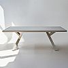 Mesa de comedor rectangular de 6 plazas para exterior, fabricada en aleación de aluminio con tablero de PS imitación madera - 11D26A