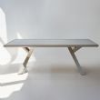 Mesa de comedor rectangular de 6 plazas para exterior, fabricada en aleación de aluminio con tablero de PS imitación madera - 11D26A