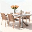 Mesa de comedor rectangular de 6 plazas para exterior, fabricada en aleación de aluminio con tablero de PS imitación madera - 11D26A