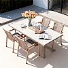 Mesa de comedor rectangular de 6 plazas para exterior, fabricada en aleación de aluminio con tablero de PS imitación madera - 11D26A