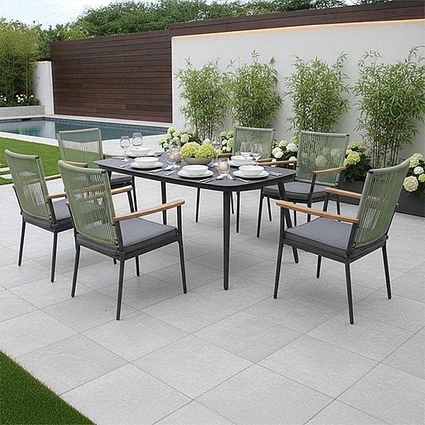 Mesa de comedor de exterior con tablero de cristal estampado de 5 mm de Modern Garden - 11D26E