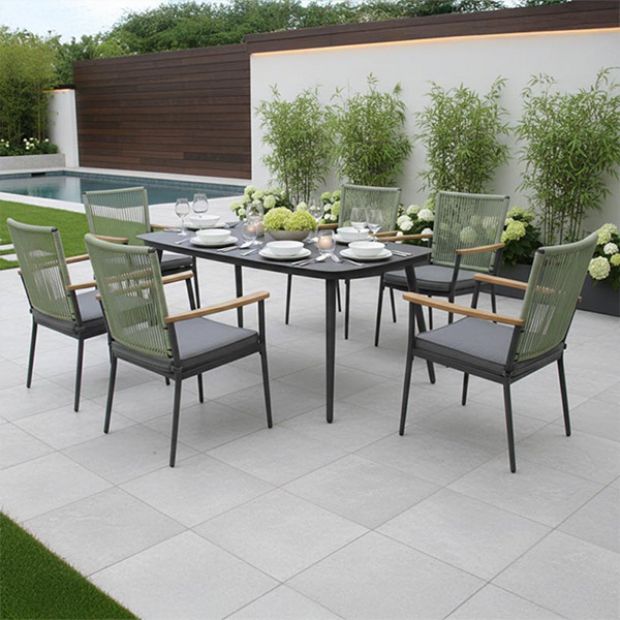 Mesa de comedor de exterior con tablero de cristal estampado de 5 mm de Modern Garden - 11D26E