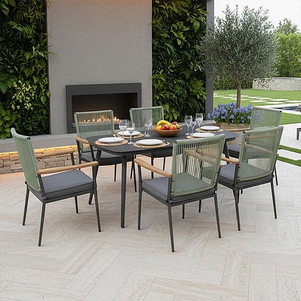 Mesa de comedor de exterior con tablero de cristal estampado de 5 mm de Modern Garden - 11D26E