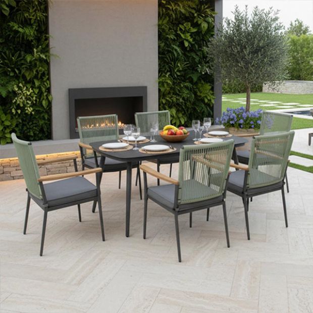 Mesa de comedor de exterior con tablero de cristal estampado de 5 mm de Modern Garden - 11D26E