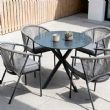 Mesa de comedor redonda para exterior con tablero de cristal esmerilado estampado de 5 mm - 11D26F