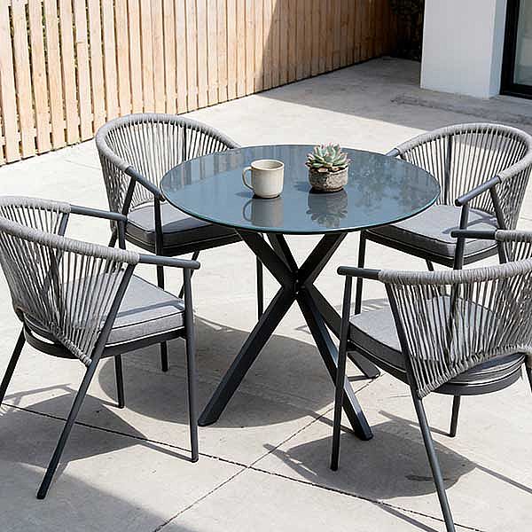 Mesa de comedor redonda para exterior con tablero de cristal esmerilado estampado de 5 mm - 11D26F