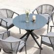Mesa de comedor redonda para exterior con tablero de cristal esmerilado estampado de 5 mm - 11D26F