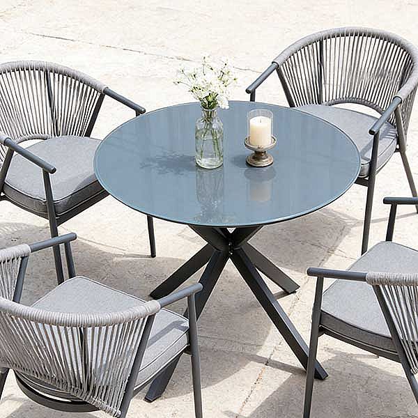 Mesa de comedor redonda para exterior con tablero de cristal esmerilado estampado de 5 mm - 11D26F