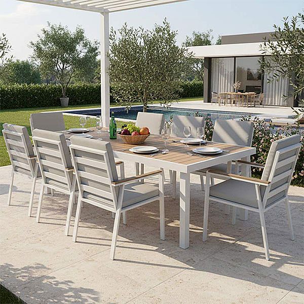 Mesa de comedor rectangular para exterior con tablero de WPC con estampado térmico - 11D26G
