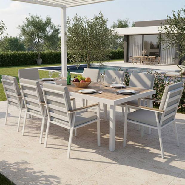 Mesa de comedor rectangular para exterior con tablero de WPC con estampado térmico - 11D26G