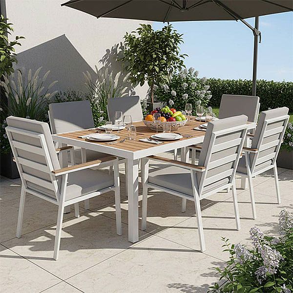 Mesa de comedor rectangular para exterior con tablero de WPC con estampado térmico - 11D26G
