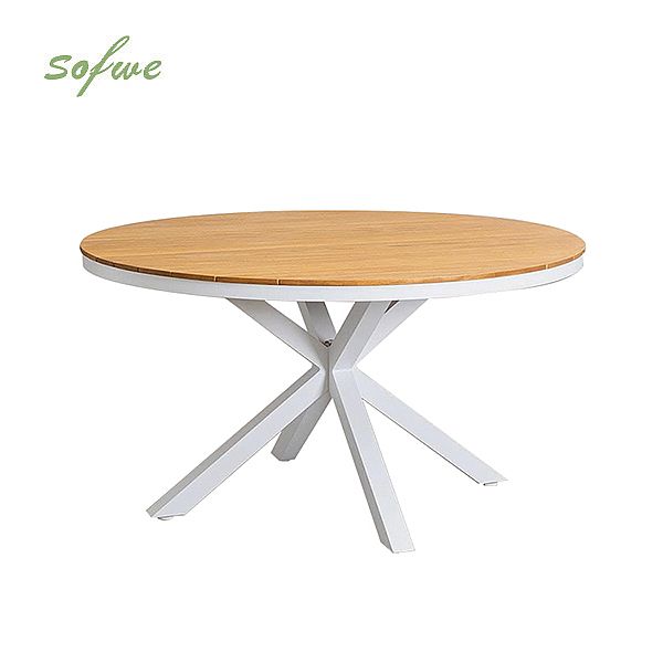 Mesa de comedor redonda de exterior con tablero de madera-plástico compuesta, ideal para terrazas y jardines - 11D26H