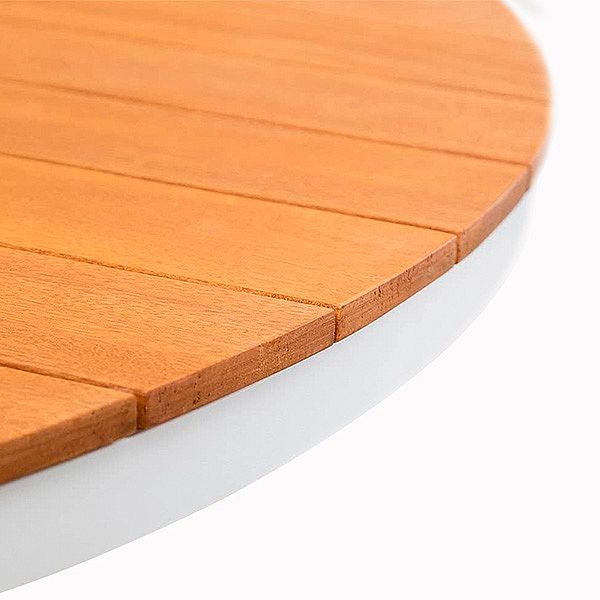 Mesa de comedor redonda de exterior con tablero de madera-plástico compuesta, ideal para terrazas y jardines - 11D26H