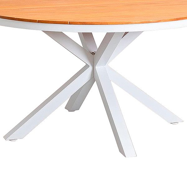 Mesa de comedor redonda de exterior con tablero de madera-plástico compuesta, ideal para terrazas y jardines - 11D26H
