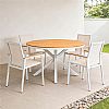 Mesa de comedor redonda de exterior con tablero de madera-plástico compuesta, ideal para terrazas y jardines - 11D26H