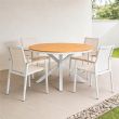 Mesa de comedor redonda de exterior con tablero de madera-plástico compuesta, ideal para terrazas y jardines - 11D26H