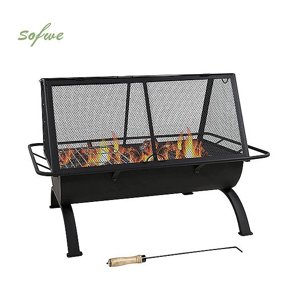 Pozo de fuego rectangular grande para exteriores con parrilla - 10H01F