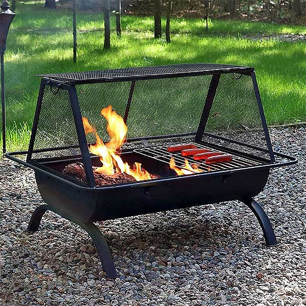Pozo de fuego rectangular grande para exteriores con parrilla - 10H01F