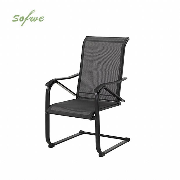 HF Patios Venta al por Mayor de Fábrica Silla de Comedor de Patio Moderna de Hierro con Tela de Malla Recubierta de PVC para Mobiliario de Exterior - 11C12O